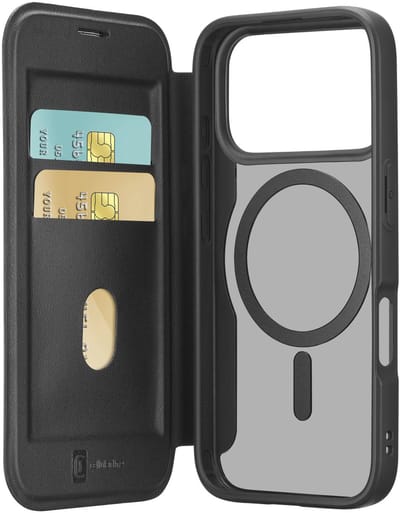 Cellularline Daily Mag Hoesje - Geschikt voor iPhone 17 Pro Max - MagSafe & Pasjesvak & Standfunctie - Zwart
