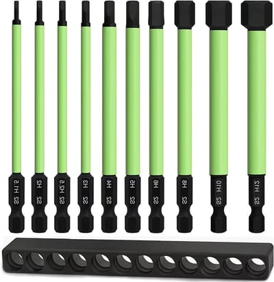 Set van 10 Magnetische Inbussleutel Boorbits H1.5-H12, 100mm Lange Hex Bits met 1/4 Inch Schacht voor Meubelmontage en Kluswerk