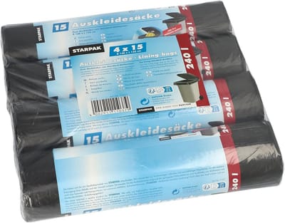 60 Grote Zwarte Voorzetzakken voor Afvalcontainers - 240 Liter - 135x120 cm