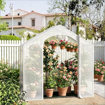 MODFU - Foliekas - Met Oprolbaar Gebogen Raam En Ritssluitingsdeur - Voor Balkon En Tuin - Staal En Polyethyleen - Wit - 200 X 80 X 200 Cm