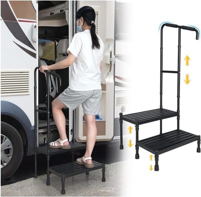 Verstelbare Opstapkruk met Handvat - 2-traps Platform voor Auto, Camper, en Reisgebruik