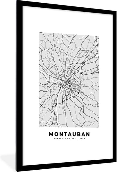 Fotolijst incl. Poster - Frankrijk - Montauban - Stadskaart - Plattegrond - Kaart - 60x90 cm - Posterlijst