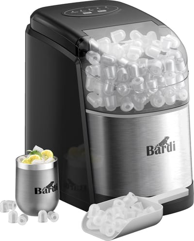 Bardi IJsblokjesmachine - 1.6L - Zelfreinigingsfunctie - IJsblokmaker met IJsschep -met IJsschep - Inclusief Luxe Thermosbeker en Ijsschep- RVS