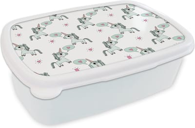 Broodtrommel Wit - Lunchbox - Brooddoos - Unicorn - Patronen - Kind - 18x12x6 cm - Volwassenen