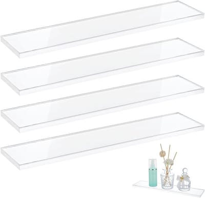 4 Stuks Transparante Acryl Display Risers voor Geneeskunde Kast - Wandgemonteerde Opbergplanken voor Badkamer, Keuken en Woonkamer (30 x 8 x 0,4 cm) - Organiseer Medicijnen en Accessoires Efficiënt