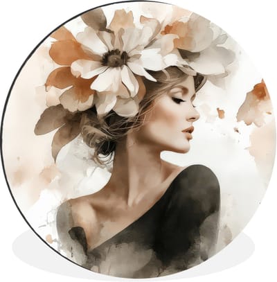 WallCircle - Wandcirkel - Muurcirkel - Bloesem - Portret - Gezicht - Aluminium - Dibond - 30x30 cm - Binnen en Buiten