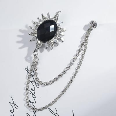 Nieuwe Vintage Kwastketting Broche Pin Metaal Kristal Broches Pak Shirt Kraag Badge Corsage Reversspeldjes Voor Mannen Sieraden Cadeaus zwart