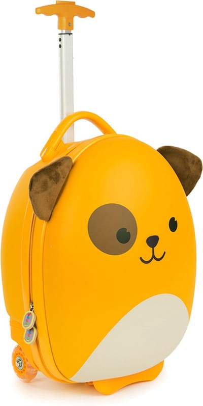 Kindertrolley - puppy (bruin) - handbagage - lichtgewicht - duurzame hardcase - 17L - kinderkoffer met wieltjes - verstelbare handgreep