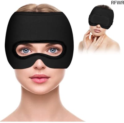 RFWR® Koelmasker voor Migraine en Hoofdpijnverlichting - Ergonomische Gel Muts en Koelpads voor Zwarte Kleur
