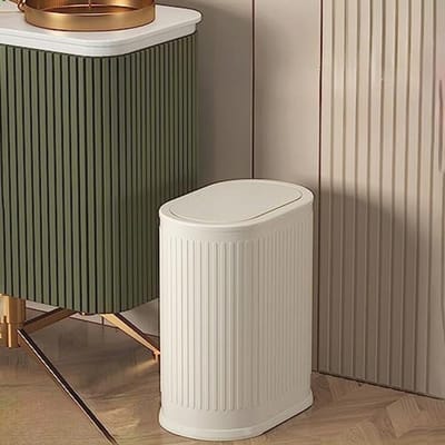 6 Litre Prullenbak met Deksel voor Badkamer en Keuken - Dunne Vuilnisemmer met Binnenemmer - Drukdeksel voor Thuis, Kantoor en Slaapkamer