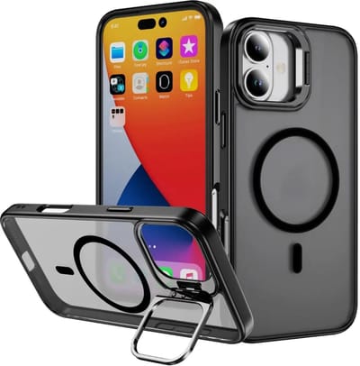 Hoesje Geschikt voor Apple iPhone 17 - Compatibel met MagSafe & Qi2 - Back Cover met Standaard - Camera Kickstand - Zwart