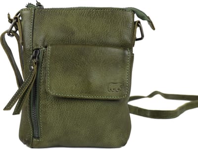 Bear Design Davide Kleine Leren Crossbodytas / Schoudertas Dames - Leer - Groen