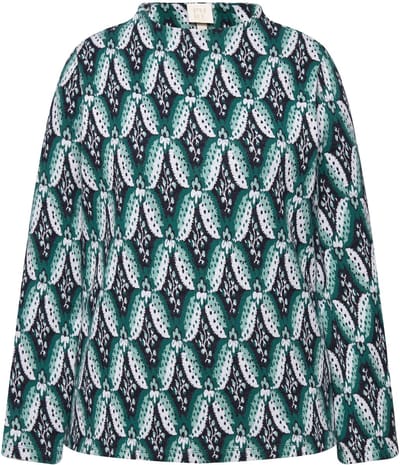 Ulla Popken - Dames - Sweatshirt jacquard opstaande kraag lange mouwen - Marine - Maat 42+