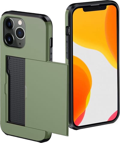 Hoes Geschikt voor iPhone 11 Pro Hoesje Pasjeshouder Hard Cover Shock Proof Hard Case Hoes Met Kaarthouder - Donkergroen