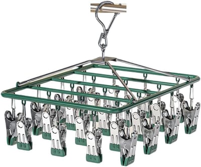 droogrek, wasrek van metaal, met 23 clips, winddichte haken, wasknijpers voor sokken, sjaals, handschoenen (groen)