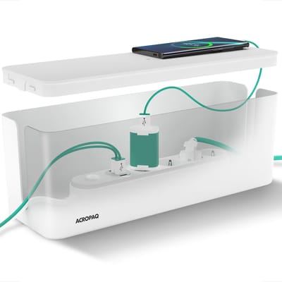 ACROPAQ Kabelbox – Groot (40,6 x 13,4 x 15,6 cm), Kunststof, Anti-slip, Wit – Kabelbox voor snoeren wegwerken, Cablebox, Kabelopbergdoos