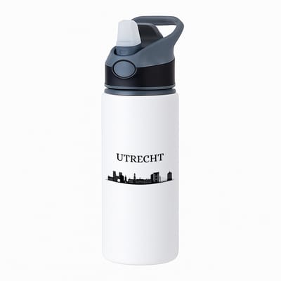 Hacebo® - Utrecht waterfles met rietje zwart - Utrecht - toeristen - stad - geschenk - cadeau - kado - water fles - 650ML