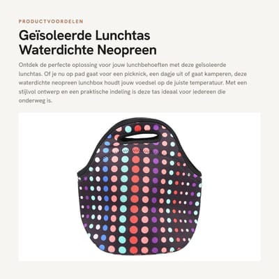 Dailygoods- Lunchtas Geïsoleerd - Waterdicht Neopreen - Antislip - Picknicktas - Draagbaar - Handig Ontwerp - Houdt Voedsel Warm/Koud - Lunchbox
