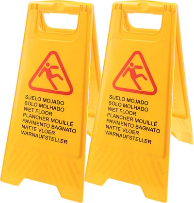 Waarschuwingsbord natte vloer - Set van 2 gele veiligheidsborden - 62x30 cm - Inklapbaar dubbelzijdig meertalige bedrukking