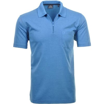 Ragman Uni Easy Care Zipper Poloshirt Pima Cotton Mix Aqua / male