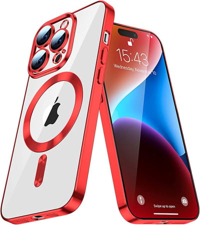 Telefoonhoesje Geschikt voor iPhone 14 Pro – Siliconen Hoes met Chroom – Compatibel met MagSafe – Geïntegreerde Camerabescherming – Rood – FuturiQ