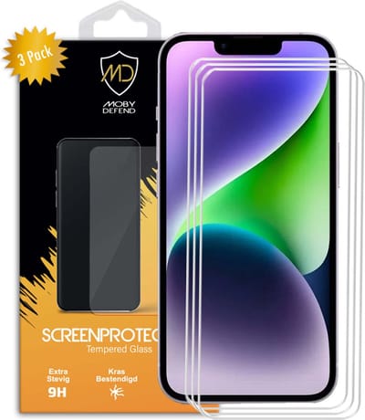 3-Pack MobyDefend Screenprotectors - Geschikt voor iPhone 14 Plus - Case-Friendly Screensavers - Gehard Glas