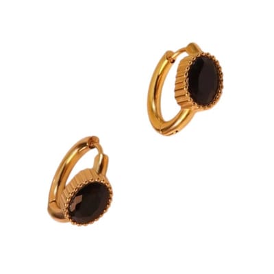 Aramat Jewels | Oorringen | Mini Goudkleurige Oorringen – Zwarte Zirkonia – 15mm | | | |8mm | Staal | Kinderen, Volwassenen | Verkleurd niet