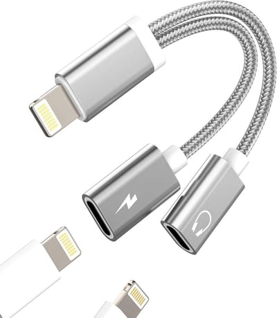 2-in-1 Lightning Adapter voor Hoofdtelefoon en Opladen - AUX Audio Splitter, Oplaadkabel en Verdeelstuk voor Smartphone en Tablet