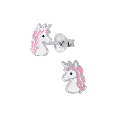 Welovesilver - kinderoorbellen - zilveren oorstekers - eenhoorn roze manen