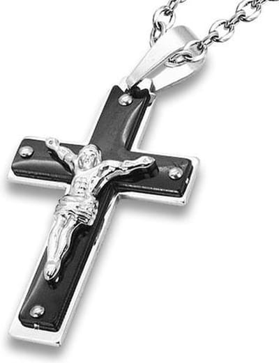 Amanto Ketting Feyke - 316L Staal Zwart - Kruis - 57x35mm - 60cm
