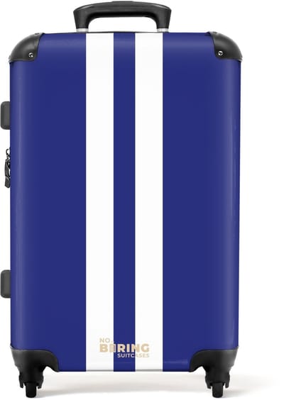 NoBoringSuitcases.com® - Koffer groot - Rolkoffer lichtgewicht - Donkerblauw met dubbele witte verticale strepen - Reiskoffer met 4 wielen - Grote reis trolley XL - Luggage suitcase - Hardcase reistrolley medium - 20 kg bagage