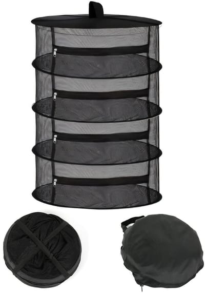 Dailygoods- Kruidendroogrek 4-laags - Opvouwbaar - Hangend Droogrek - Droogmanden voor Planten - Goede Ventilatie - Zwart 60 x 90 cm