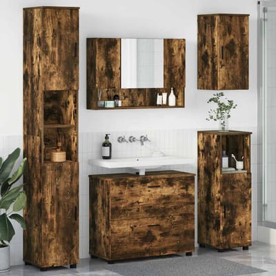 vidaXL - Badkamermeubel - Set - 5 - pcs - Rook - Eiken - Samengesteld - Hout - en - Metaal