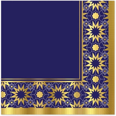 360 DEGREES - 16 Aïd Mubarak papieren servetten blauw en goud 33 x 33 cm oosterse decoratie