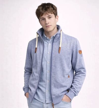 Lizzard Sports Heren Sweatvest Jeans Milans - Maat S – Heren Sweater met Rits en Opstaande Kraag – Zomer Sweater Heren