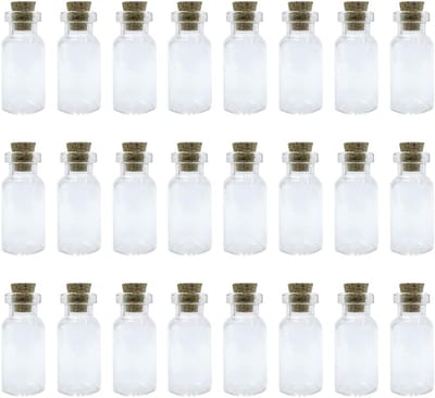 24 Stuks 3ML Mini Glazen Flessen met Kurk, Duidelijke Drijvende Flessen voor DIY Knutselprojecten en Decoratie