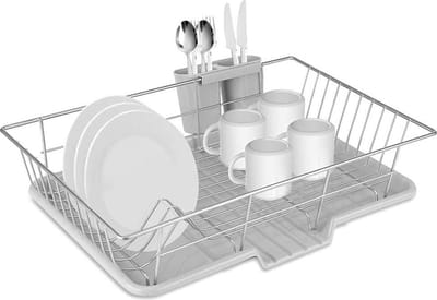 Roestvrijstalen afdruiprek met afvoer - servies afdruiprek instelling - multifunctionele opvangbak & bestekmand - keuken afdruipbak