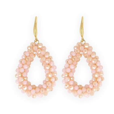 Lajetti - Druppel Oorbel Roze Stainlesse Steel - Dames Oorbellen - Beaded Earrings