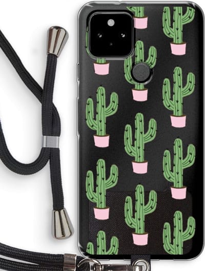 Case Company® - Hoesje met koord geschikt voor Google Pixel 5 hoesje met Koord - Cactus Lover - Telefoonhoesje met Zwart Koord - Bescherming aan alle Kanten en Over de Schermrand