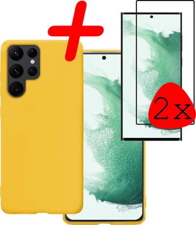 Hoesje Met 2x Screenprotector - Geschikt voor Samsung Galaxy S22 Ultra - Sterk & Shockproof - Back Cover - Siliconen Case - Telefoon Hoes - Geel