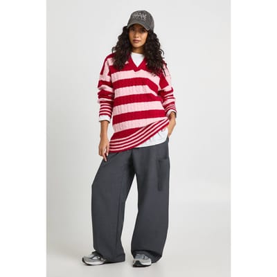 boohoo Dames V-hals coltrui met kraag en strepen | Red | Maat: Small