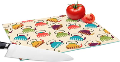 Glazen Snijplank - 28x20 - Design - Retro - Theepot - Kleuren - Snijplanken Glas