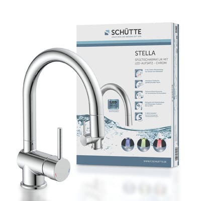 SCHÜTTE Stella LED-Design Keukenkraan - Mengkraan - Hoge, Draaibare Uitloop - Zijdelingse Greep - 3 Kleuren - Chroom