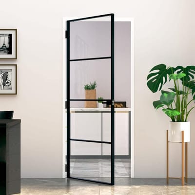 Zwarte Binnendeur Glas 83x201.5cm met Aluminium Frame - Modern en Licht