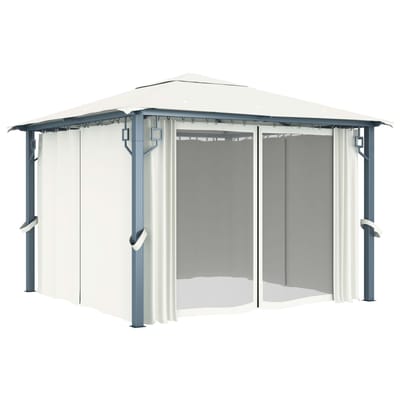 vidaXL - Prieel - met - gordijn - 300x300 - cm - aluminium - crème