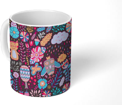 Mok - Koffiemok - Patroon - Uil - Kat - Bloemen - Mokken - 350 ML - Beker - Koffiemokken - Theemok