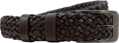 Riem - Gevlochten Leer - 3.5 cm - Donkerbruin Leren Riem - 110 cm (Taille maat 90 cm)