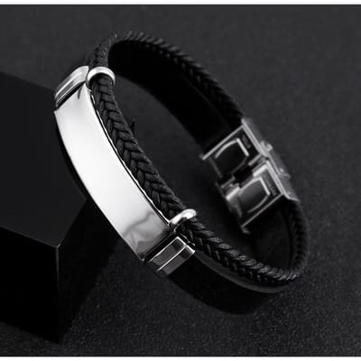 Meerlaagse Lederen Armbanden voor Mannen Vrouwen Personaliseerbaar Graveren Roestvrij Staal Casual Gepersonaliseerde Armband Bedel Sieraden Cadeau No Engrave black