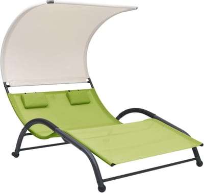 Luxe Dubbele Ligstoel met Zonnedak en Kussens – Verstelbare Textilene Tuinligstoel 200x140x160 cm – Weerbestendige 2-Persoons Lounger voor Tuin, Terras en Balkon – Groen – Casa Dorada