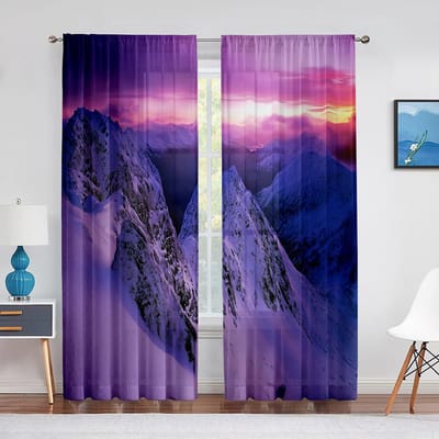 Sneeuwberg Dromerig Schemerlandschap Transparant Gordijn voor Woonkamer Slaapkamer Voile Draperie Keukenraam Tule Gordijnen Home Essential 1 PCS W100XH250cm&Grommet Top